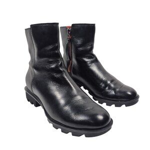 Sorel Boots Womens 8 Black Leather Phoenix Side Zip Biker Ankle Boots Reflective